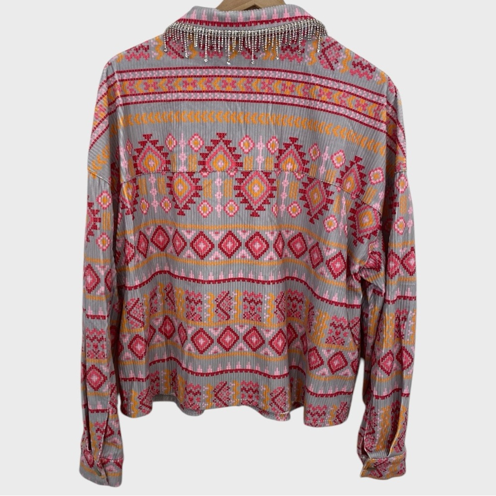 Savannah Jane Pink Orange Grey Southwest Print Rhinestone Trim Jacket NWT XL - Picture 3 of 10